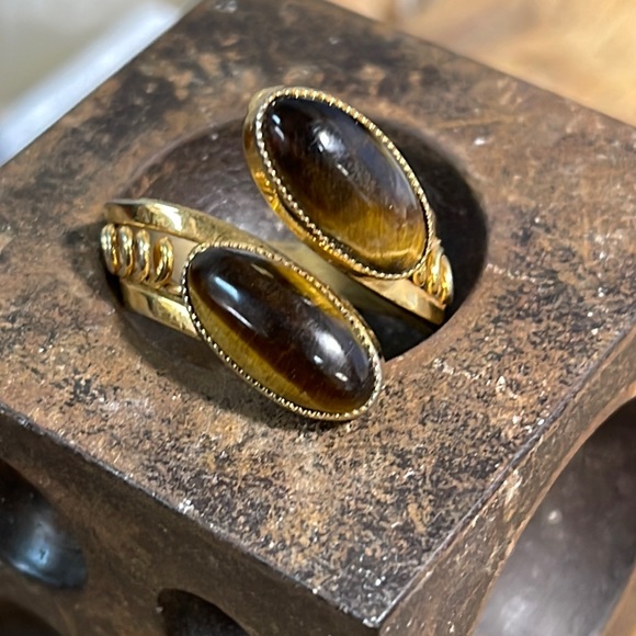 Vintage Jewelry - Beautiful Gold Filled Tigers Eye Cabochon Moi-et-Toi -Signed Artisan ring